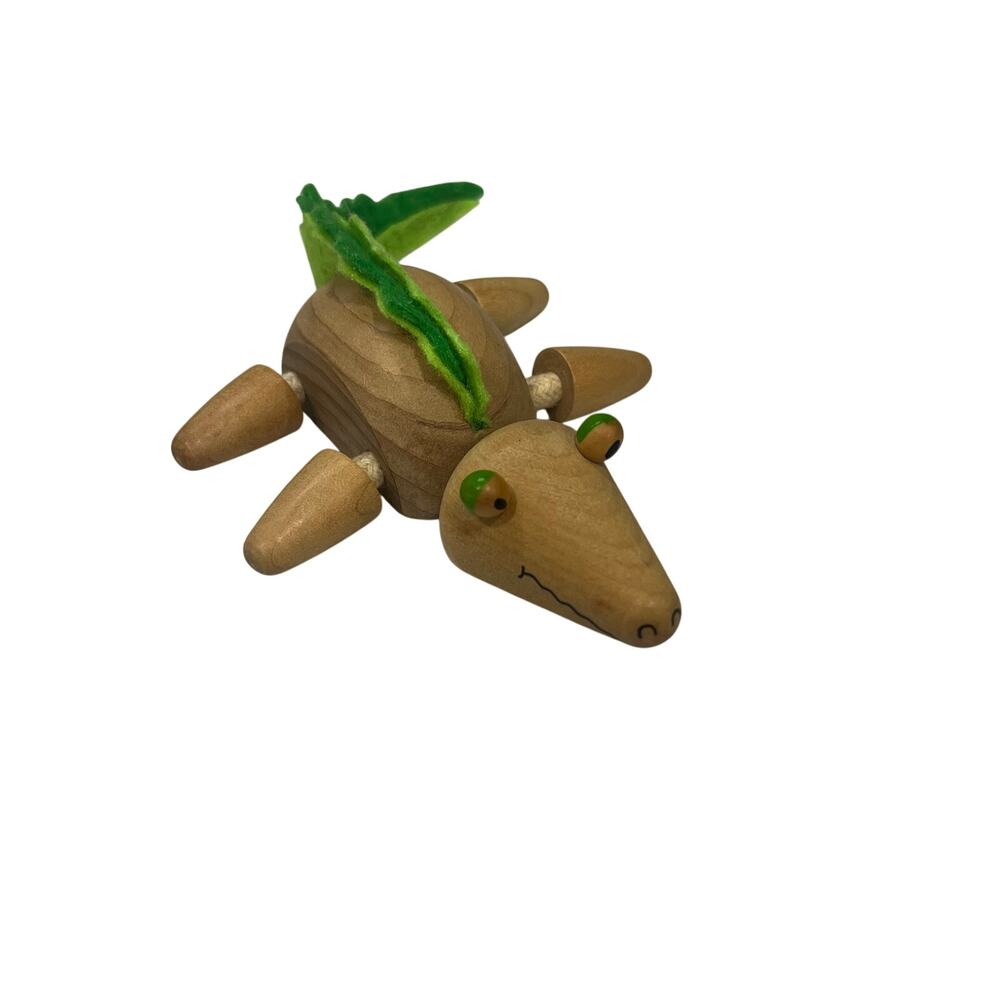 Anamalz Wooden Crocodile Alligator Toy Poseable Fabric Accents Russ